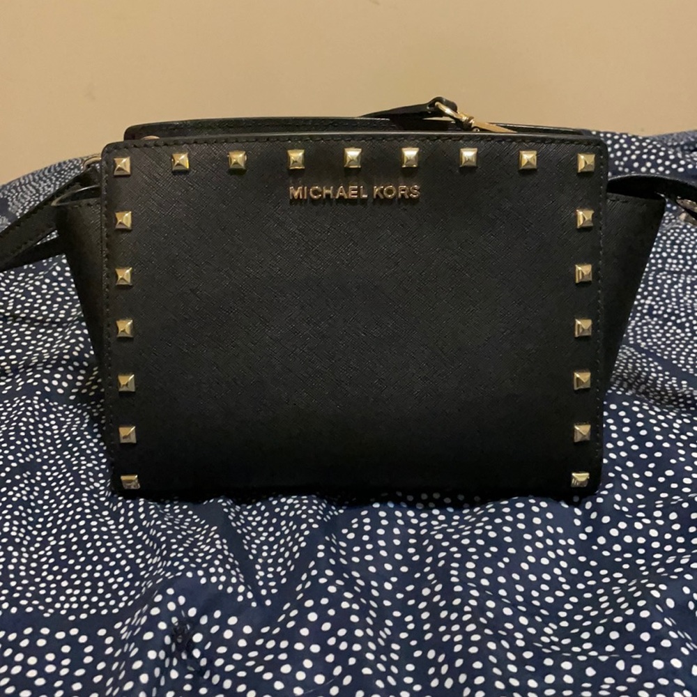 Michel kora black with gold studs crossbody bag